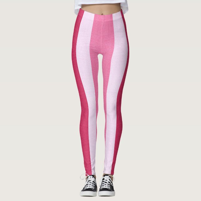 Red, White and Pink Stripes Leggings (Front)