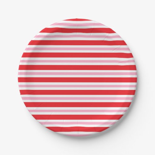 Red White and Pink Thick and Thin Stripes Paper Plates