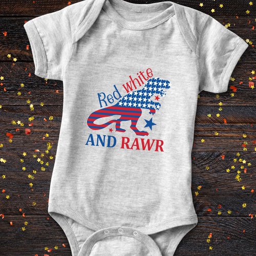 Red White and Rawr 4th of July Dinosaur Baby Bodysuit