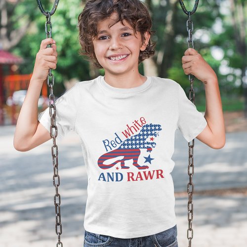 Red White and Rawr 4th of July Dinosaur Kid T_Shirt