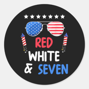 Red White And Seven 7th Birthday 4th Of July Indep Classic Round Sticker