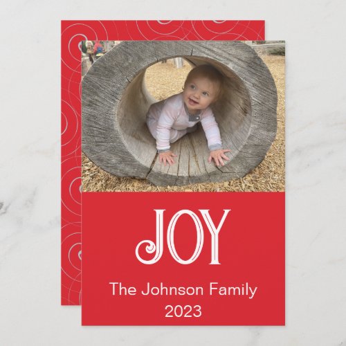 Red White and Silver Joy Photo Holiday Card