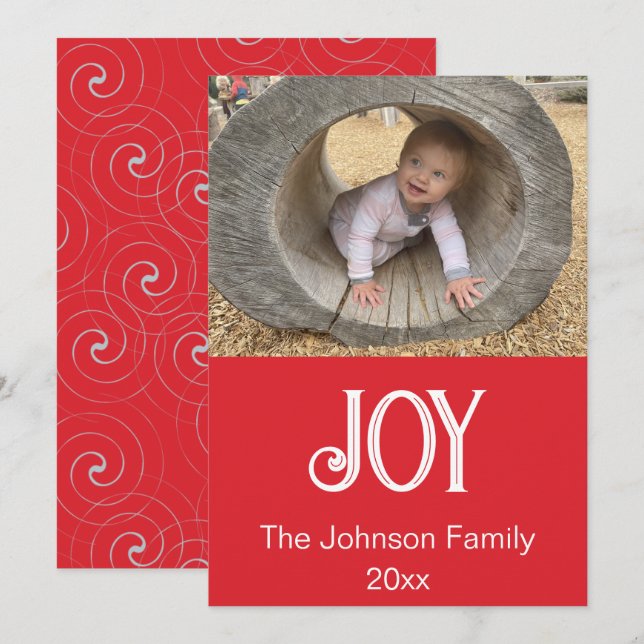 Red, White and Silver Joy Photo Holiday Card (Front/Back)