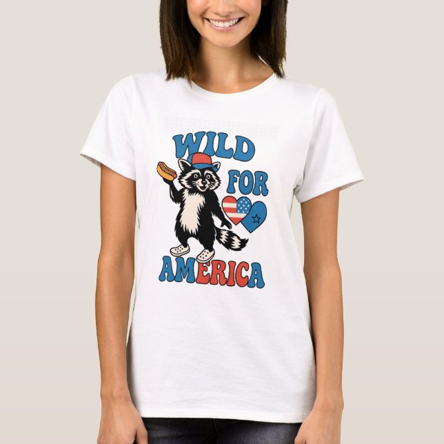  Red White and Teral – Funny Patriotic Raccoon T-S T-Shirt (Front)