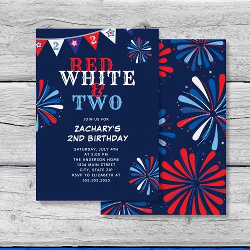 Red White and TWO 2nd Birthday Invitation