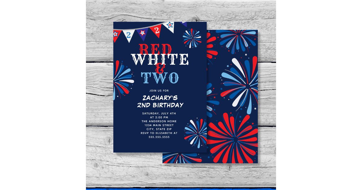 Red White and TWO 2nd Birthday Invitation | Zazzle