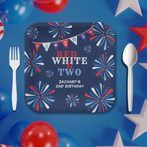 Red White and TWO 2nd Birthday Paper Plates