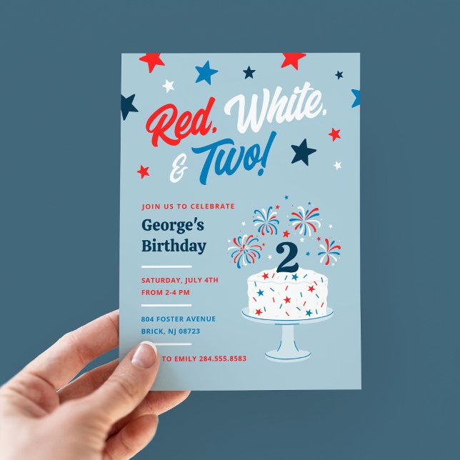 Red White and Two 2nd Birthday Party Invitation (Creator Uploaded)