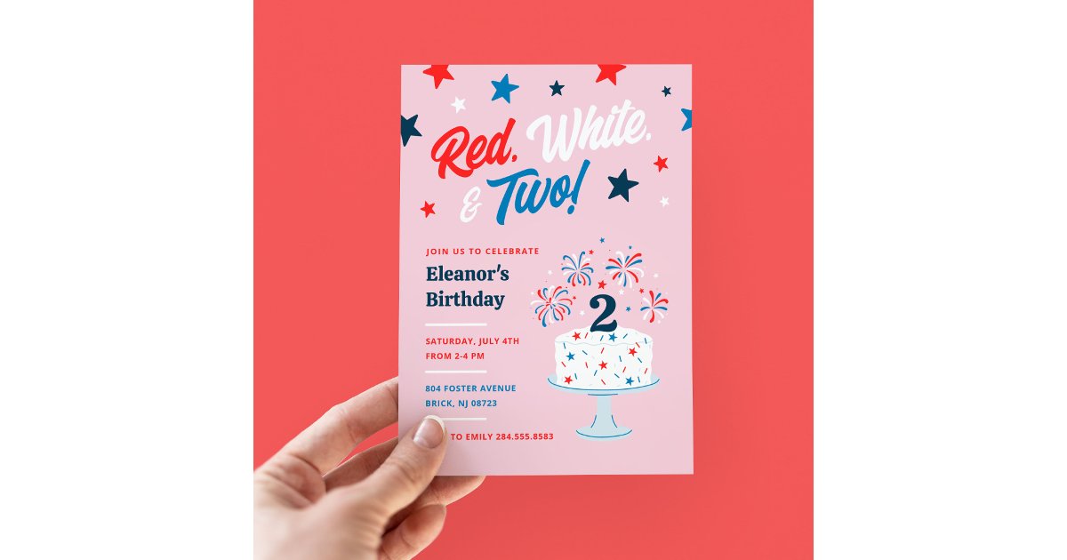 Red White and Two 2nd Birthday Party Invitation | Zazzle