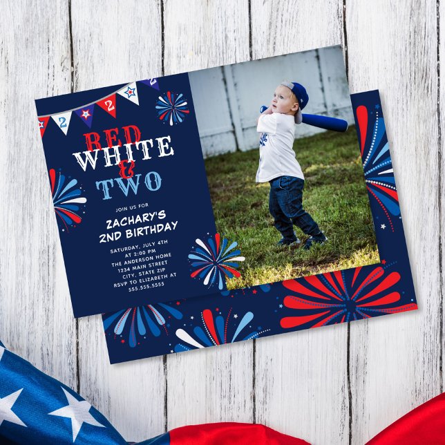 Red White and TWO 2nd Birthday Photo Invitation (Creator Uploaded)