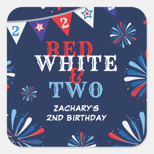 Red White and TWO 2nd Birthday Square Sticker