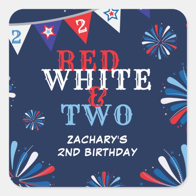 Red White and TWO 2nd Birthday Square Sticker (Front)