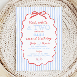 Red White and Two 4th of July 2nd Birthday Invitation