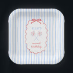 Red White and Two 4th of July Birthday Paper Plate<br><div class="desc">When it comes to planning birthday parties, one essential party supply we have to remember is the plates. That's why we've added these preppy striped 4th of July birthday plates. Featuring a red coquette bow and preppy stripes, these customizable platesare a perfect way to add something special to your birthday...</div>