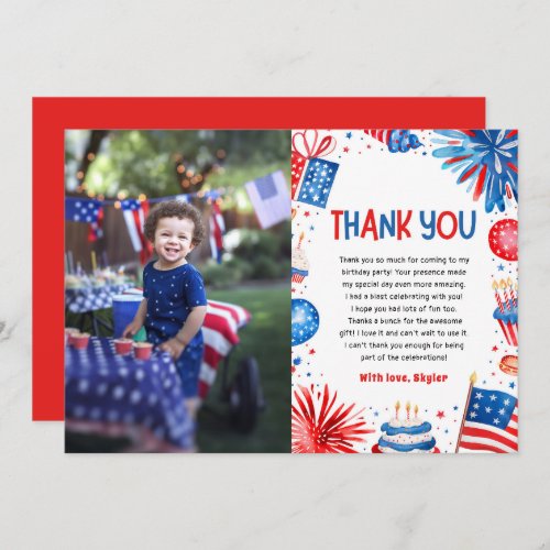 Red White and Two 4th Of July Birthday Party Thank You Card