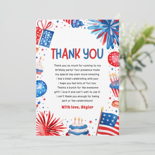 Red White and Two 4th Of July Birthday Thank you Invitation