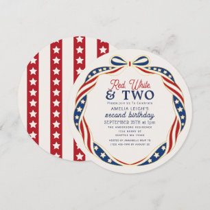 Red White and Two 4th of July Kids 2nd Birthday Invitation