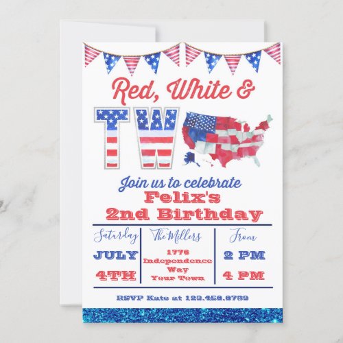 Red White And Two American 4th of July Birthday Invitation