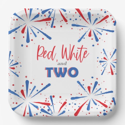 Red White and Two Birthday Firework Plates