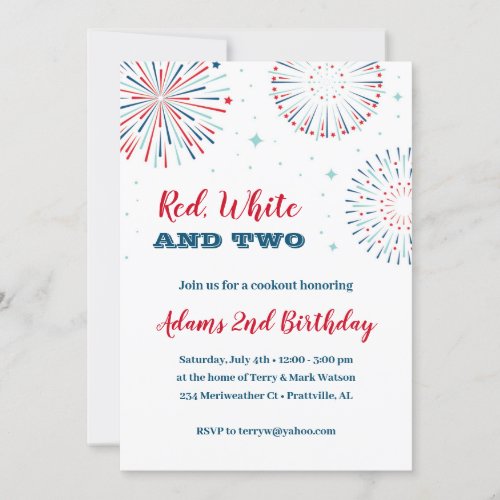 Red White and Two Birthday Invitation