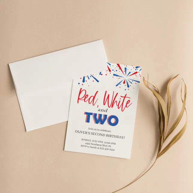 Red White and Two Birthday Invitation | Zazzle