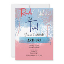 Red White and Two Birthday Invitation