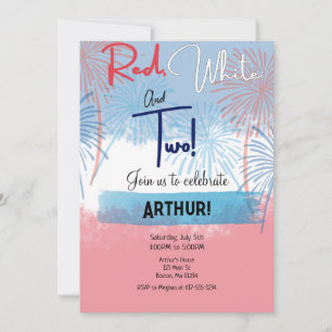 Red White and Two Birthday Invitation