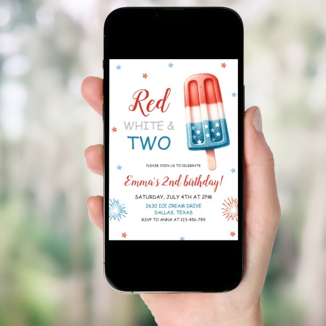 Red White and Two Birthday Invitation (Front Digital)