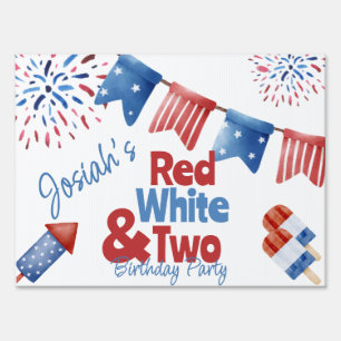 Red White and Two Birthday Party Invitation Sign