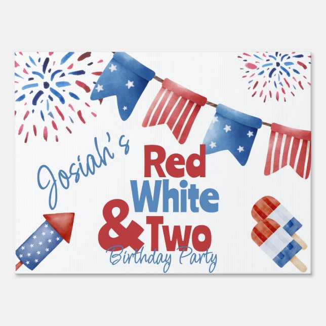 Red White and Two Birthday Party Invitation Sign (Front)