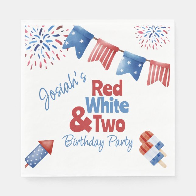 Red White and Two Birthday Party Napkins (Front)