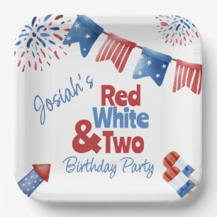 Red White and Two Birthday Party Paper Plates