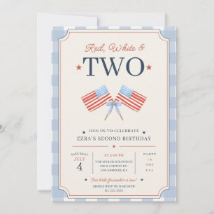 Red White and TWO Birthday Patriotic 2nd Birthday Invitation
