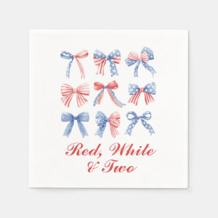 Red, White and Two Bows fourth of July birthday Napkins