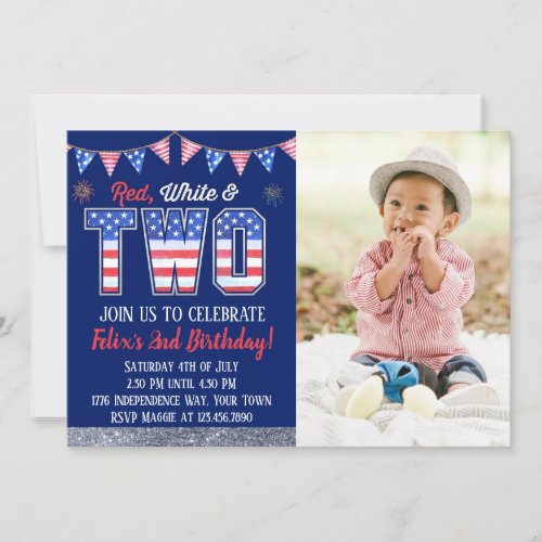 Red White And TWO Boys 4th of July Birthday Invitation