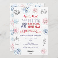 Red White and Two Cookout 2nd Birthday Party Invitation