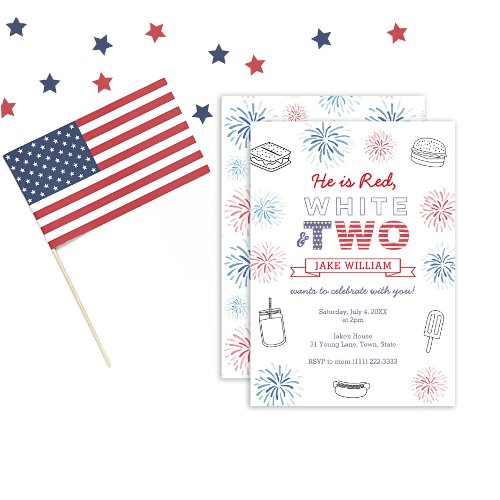 Red White and Two Cookout 2nd Birthday Party Invitation