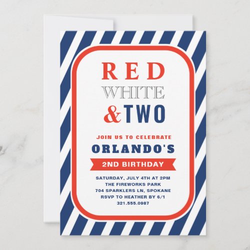 Red White and Two Cute Boy Second Birthday Invitation