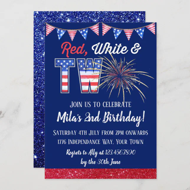 Red White And Two Fourth of July Second Birthday Invitation | Zazzle