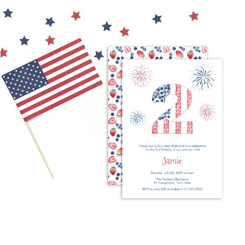 Red White And Two Garden 2nd Birthday Party Invitation
