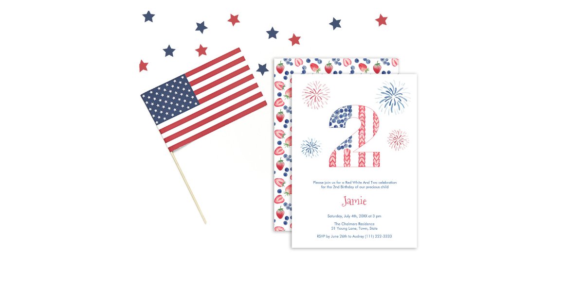 Red White And Two Garden 2nd Birthday Party Invitation | Zazzle