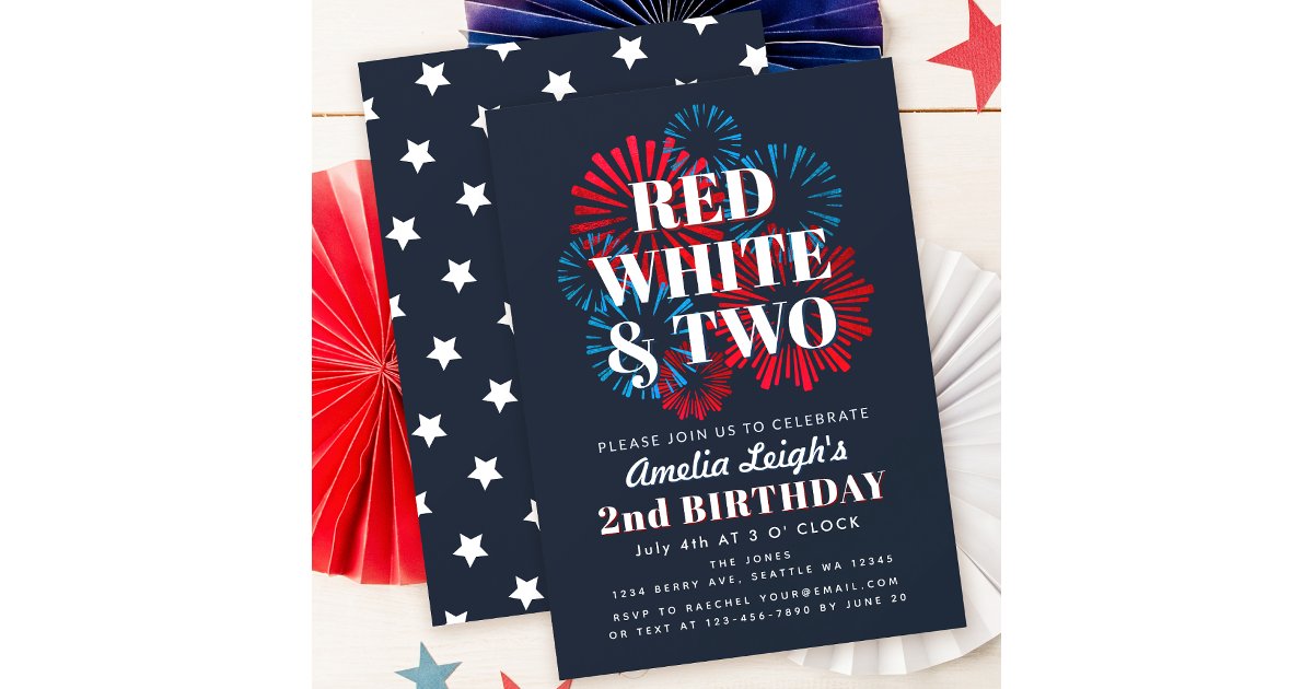 Red White and Two July 4th Kids 2nd Birthday Invitation | Zazzle