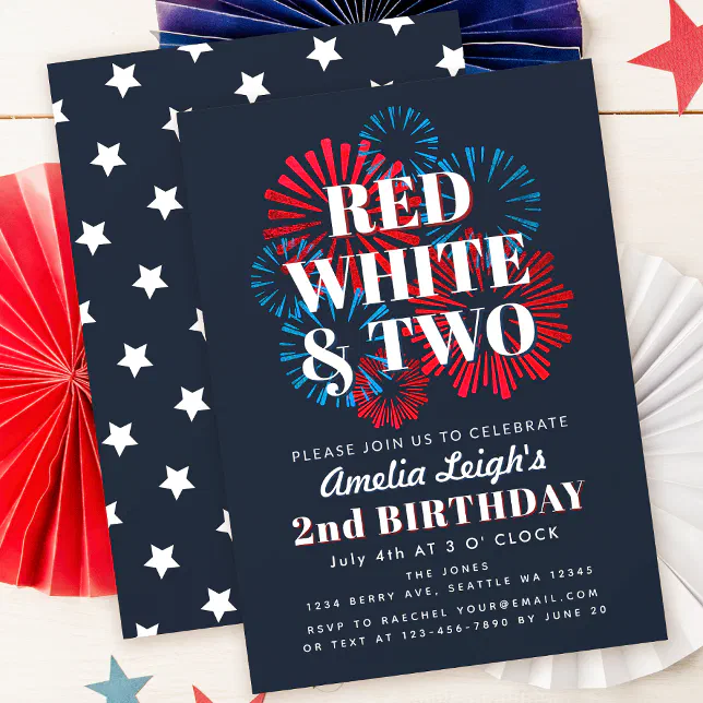 Red White and Two July 4th Kids 2nd Birthday Invitation | Zazzle