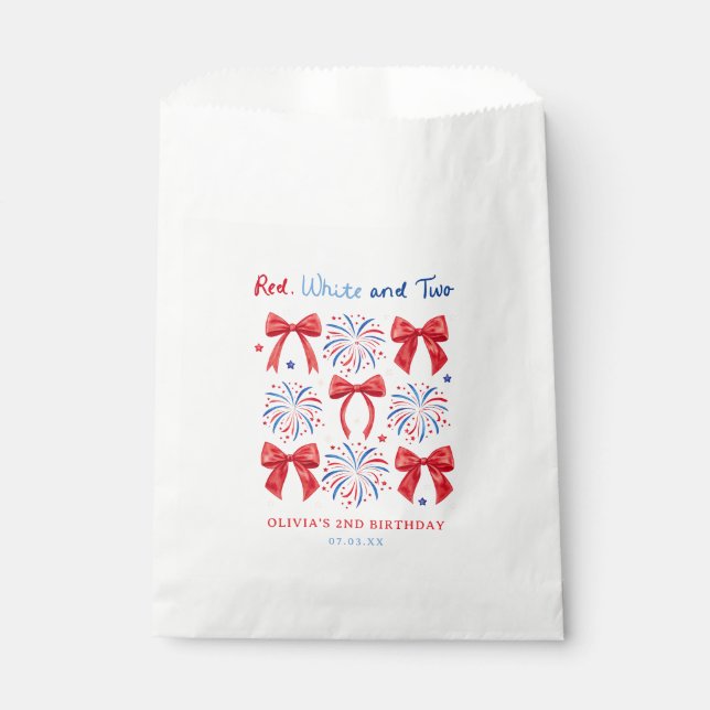 Red White and Two July Girl 2nd Birthday Treats Favor Bag (Front)