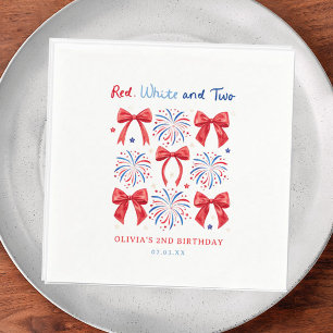 Red White and Two July Girl 2nd Birthday Welcome Napkins