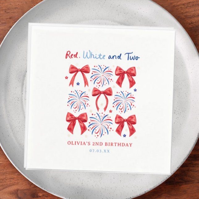 Red White and Two July Girl 2nd Birthday Welcome Napkins (Creator Uploaded)