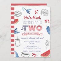 Red White and TWO Outdoors 2nd Birthday Party Invitation