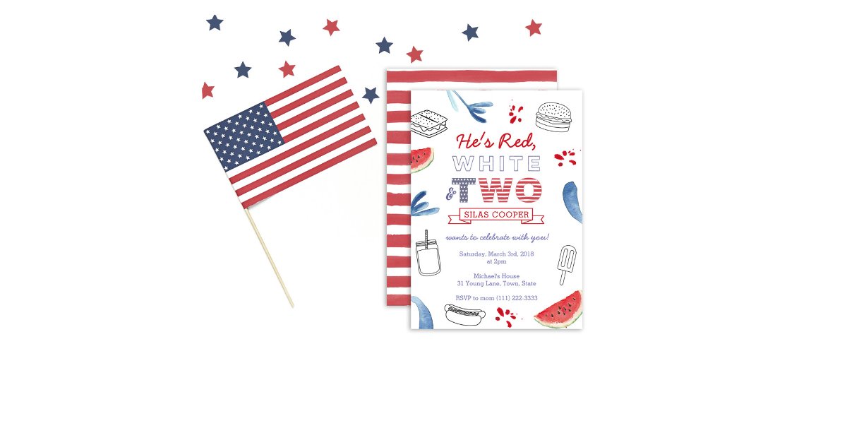 Red White and TWO Outdoors 2nd Birthday Party Invitation | Zazzle