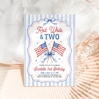 Red White and Two Patriotic 2nd Birthday Invitation