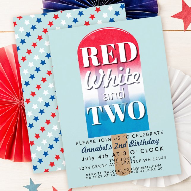 Red White and Two Popsicle July 4th Kids Birthday Invitation (Creator Uploaded)